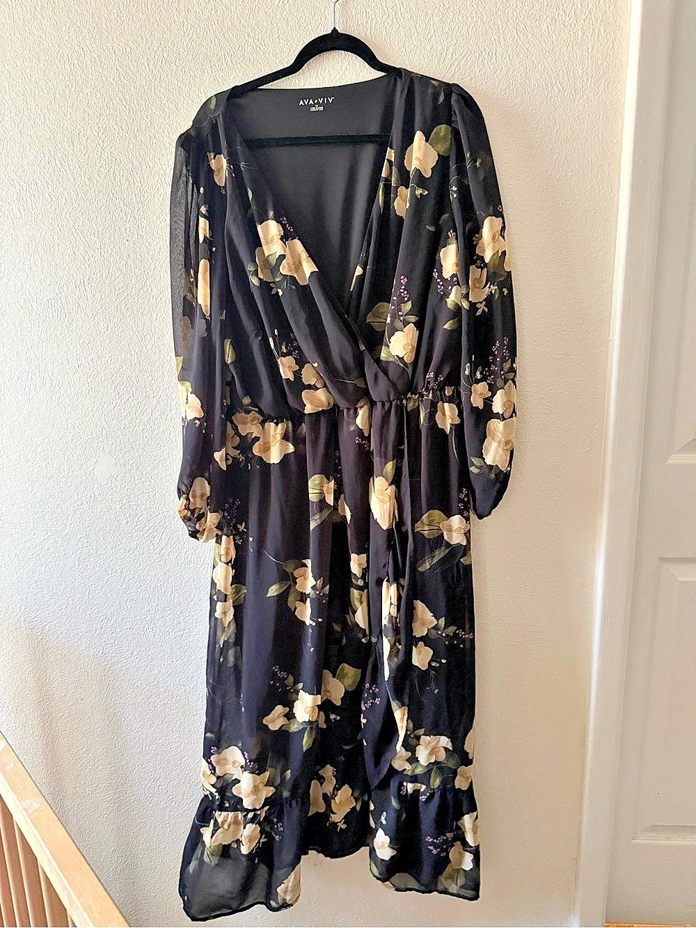 Ava & Viv Long Sleeve Faux Wrap chiffon Maxi Dress